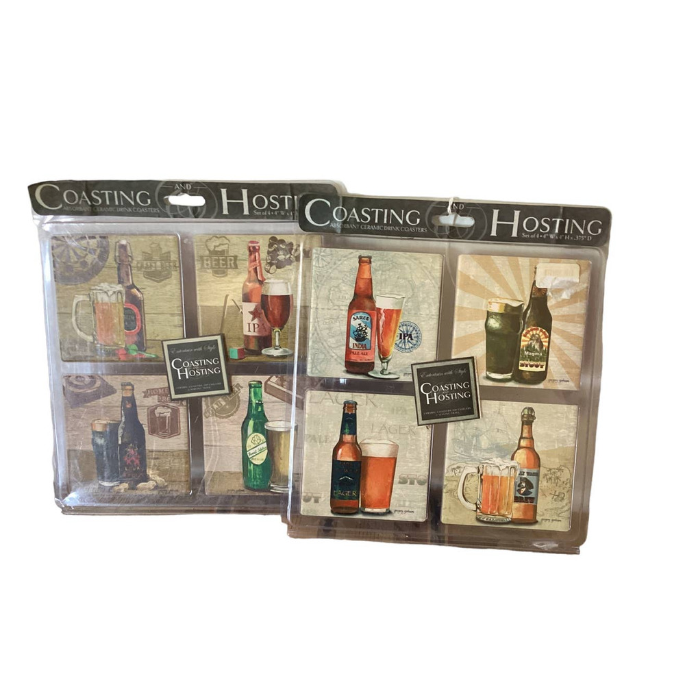 Coasting and Hosting 2 Sets of 4 Coasters Beer/Wine NWT